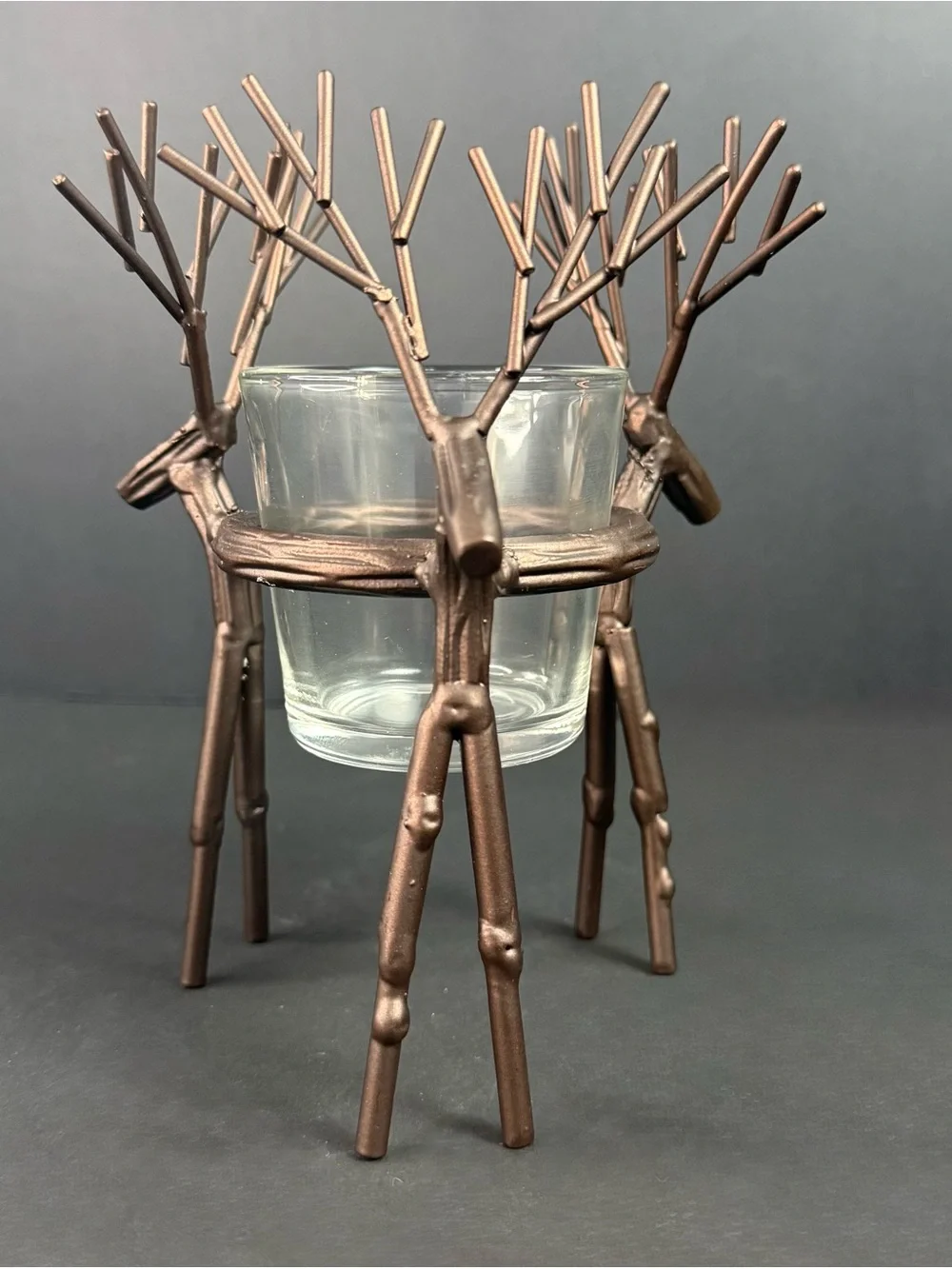 Yankee Candle Deer Votive Candle Holder Bronze Brown Metal Clear Glass Antlers